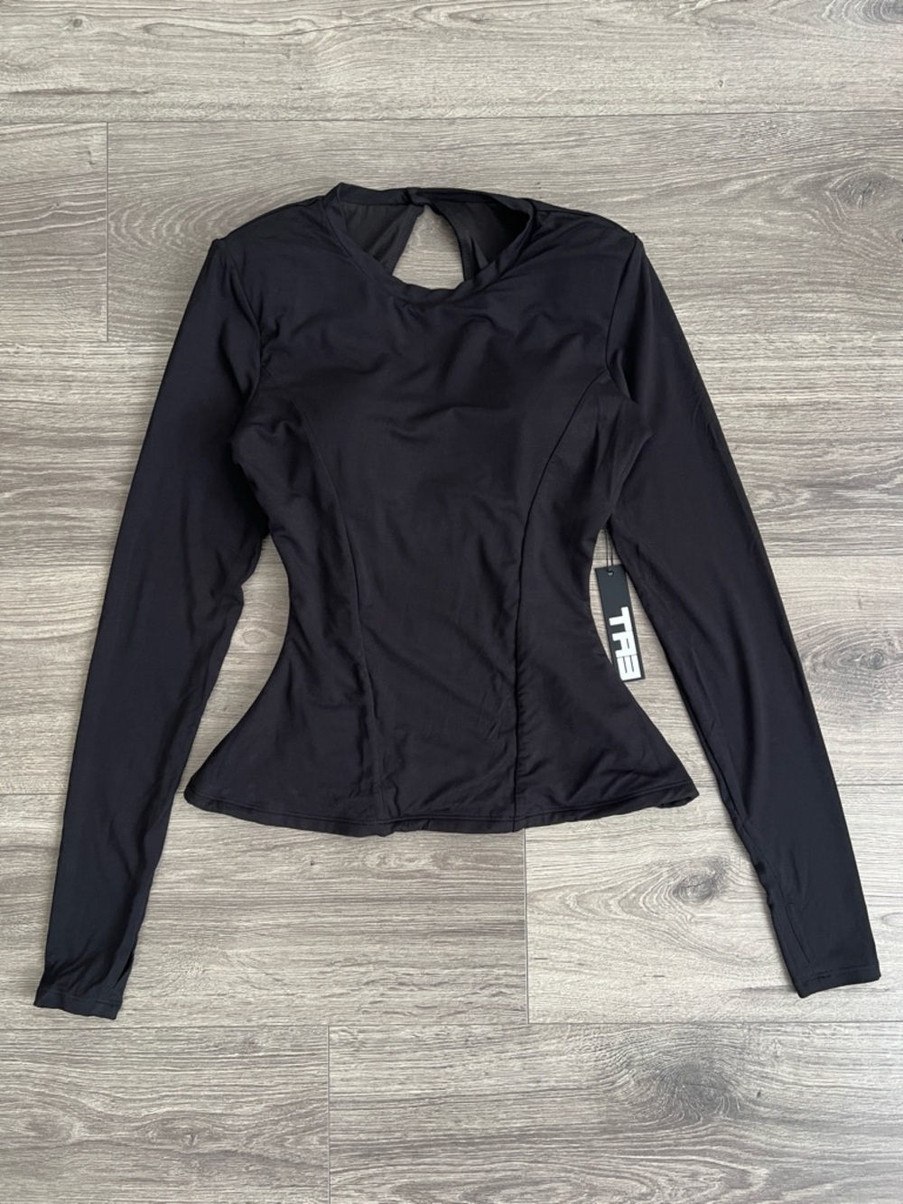 TA3 Shapey Crewneck Long Sleeve Top Small Black Modal Cut Out Shapewear Sculpt